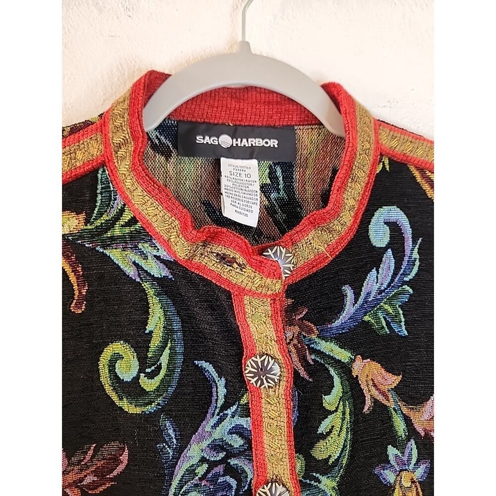 Sag Harbor Vintage Tapestry Floral Knit Jacket, Boho Artsy, Women's Size 10 M - Picture 4 of 5